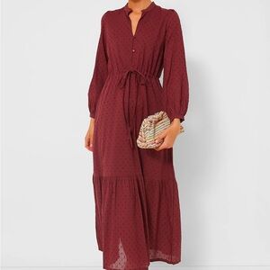 Emerson Fry- India Collection
Burgundy Swiss dot Frances dress